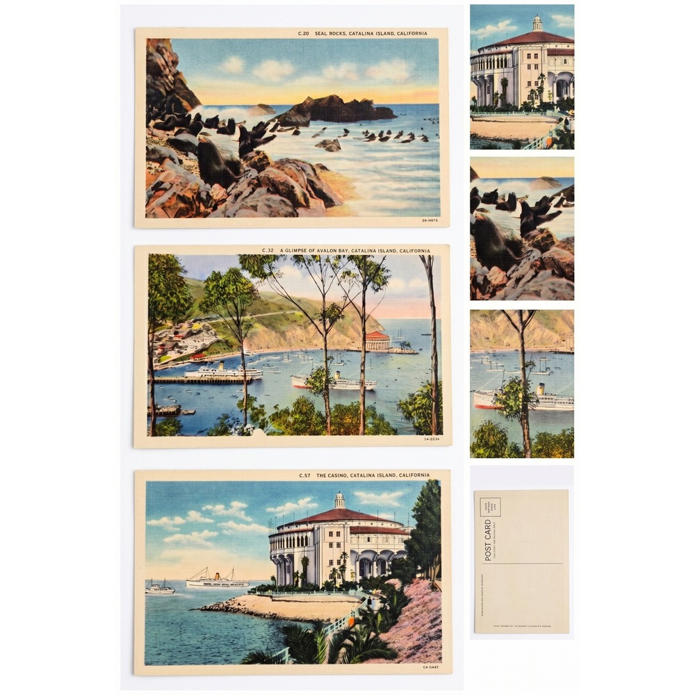 Lot 3 Vintage Linen Postcards 1940s Santa Catalina‎ Island Casino Avalon Bay